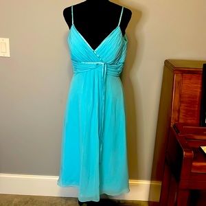 B2 (Jasmine Bridal) midi length chiffon w/satin trim, Bahama Breeze color, Sz 10